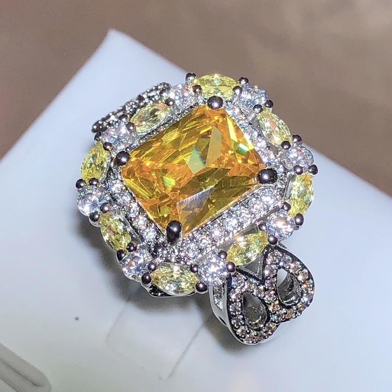 Великолепное квадратное кольцо с желтым кубическим цирконием для женщин, яркое винтажное, для вечеринки, женские элегантные аксессуары, ювелирные изделия высокого качества