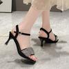Temperament Thin-heeled Rhinestones with Open-toed High Heels for Women's 2025 New Summer Beautiful Cool Slippers and Sandals