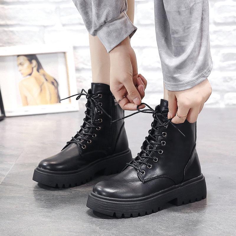 Winter Women Boots Fashion Martin Ankle Boots Woman Shoes Platform Boots Lace -Up Ladies Motorcycle Booties Zapatos De Mujer