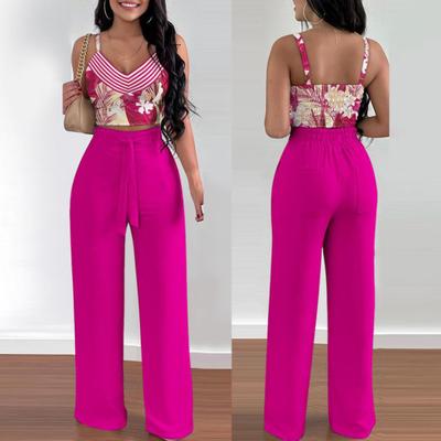 Летние комплекты из двух частей для женщин, топ без рукавов с V-образным вырезом и бретелькой через шею