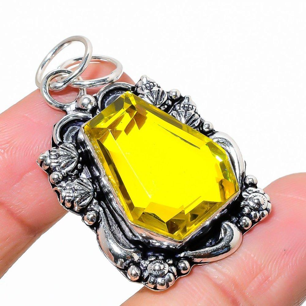 Natural Citrine Gemstone Handmade 925 Sterling Silver Gift Pendant 1.85" H3r44