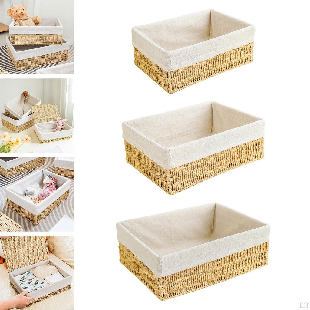Storage Basket - Woven Paper Rope Bin, Box for Makeup Closet Bathroom Bedroom