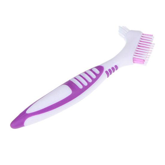 Двусторонняя зубная щетка для зубных протезов Эргономичная ручка Пластиковая многослойная щетина Искусственные зубы Щетка для ухода за полостью рта для домашнего использования