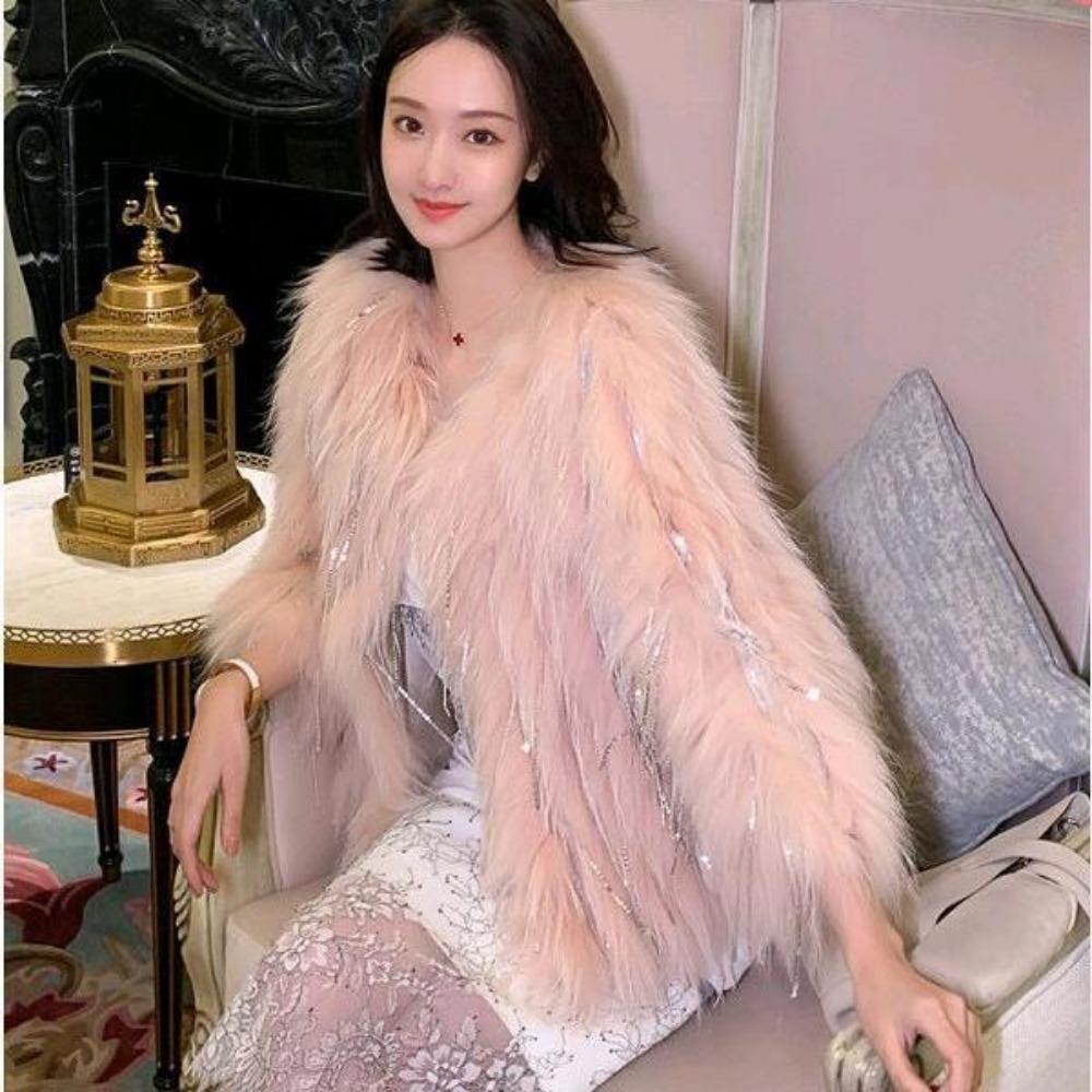 The Same Style As The Internet Celebrity's Dreamy Galaxy Winter New Patchwork Fur Coat for Women with Fox Fur and Raccoon Fur Braiding