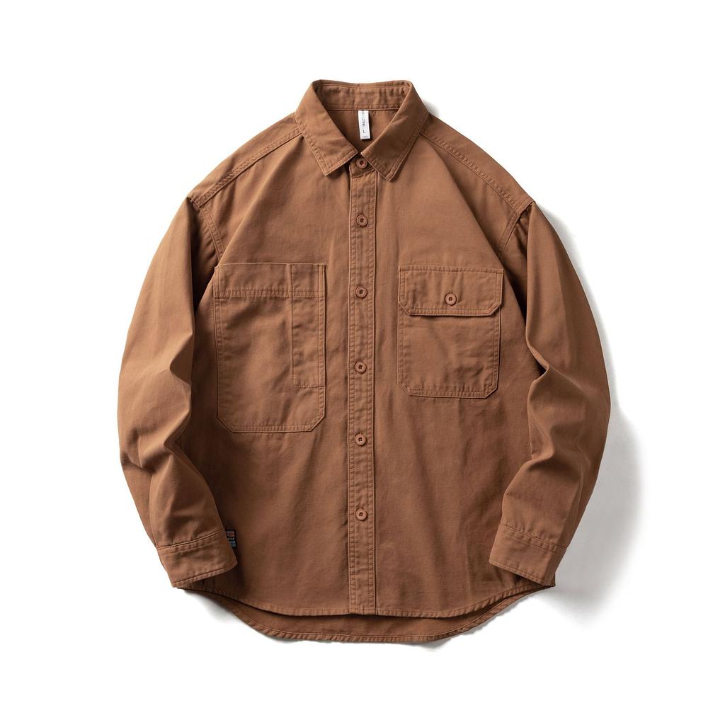 Японский стиль рабочая одежда хлопковые мужские рубашки весна/осень повседневная рубашка с длинным рукавом уличная одежда двойной карман свободный топ на пуговицах