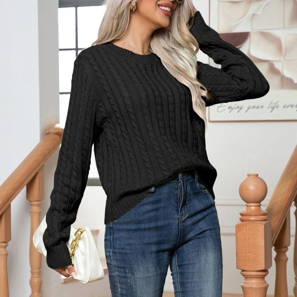 Женская мода повседневный свитер с круглым вырезом из теста и переплетениями