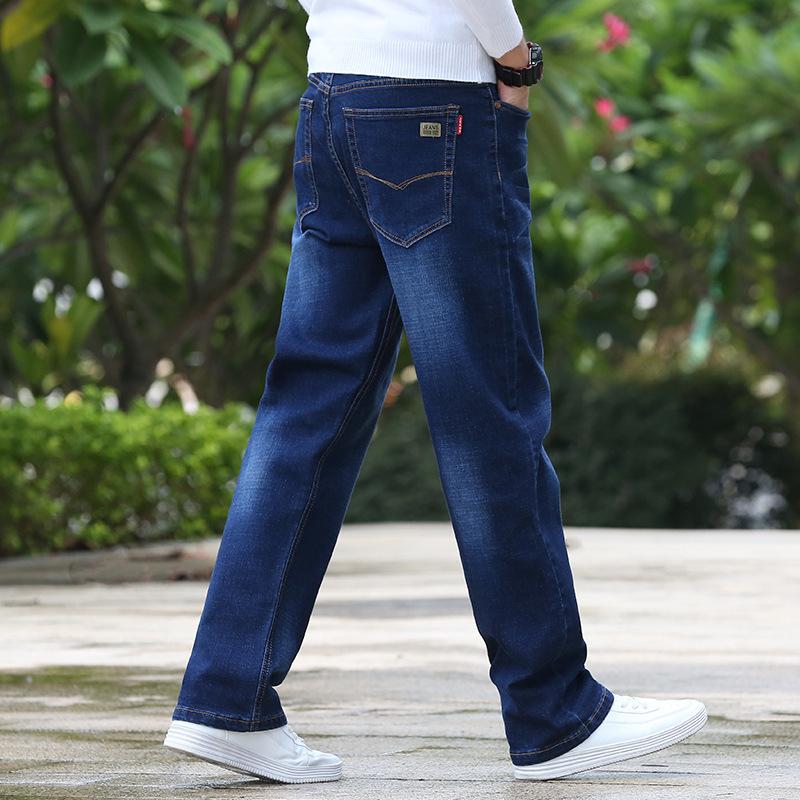 Весенние джинсы, мужские эластичные свободные широкие брюки, мужские джинсы для толстого парня, большая мужская одежда