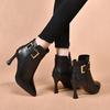 Pointed Stiletto Fashion Boots Women's Personalized Belt Buckle High Heel Boots Top Layer Cowhide Short Boots