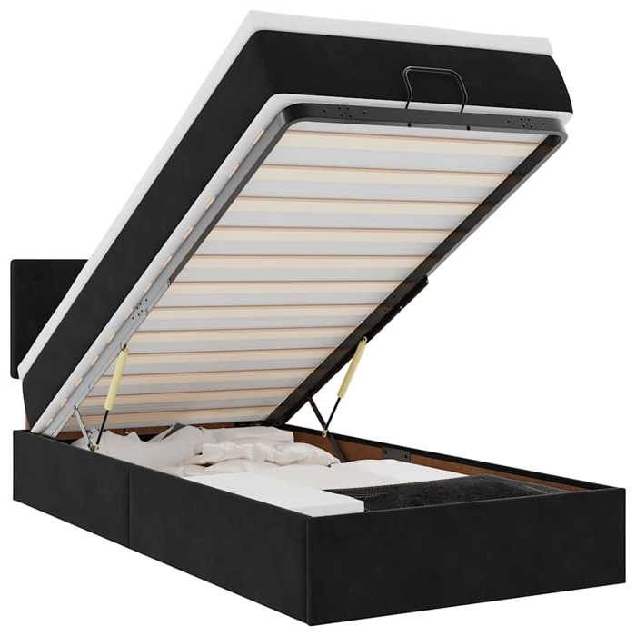 Lit ottoman - Maison Exclusive - 80x200cm - Velours noir - Matelas inclus - LED intégrée