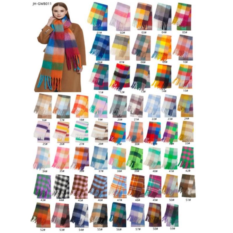 Autumn and Winter New Thickened Shawl Imitation Mohair Coarse Whiskers Colorful Plaid Scarf