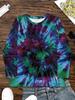 Elegant and fashionable simple tie-dye gradient plant graphics all over the body printed breathable round neck long-sleeved T-shirt