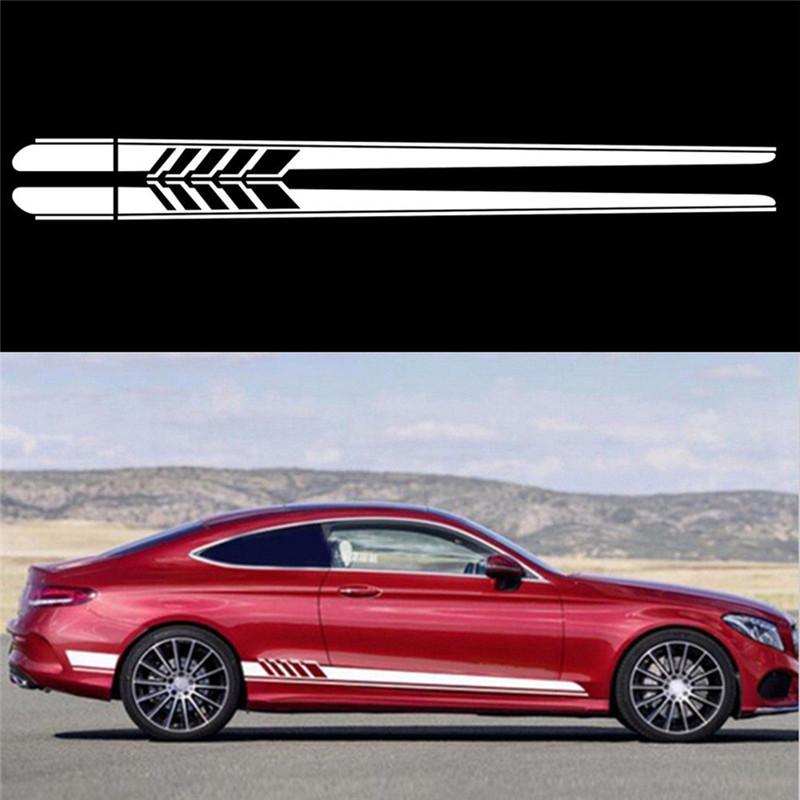 2 шт. боковые полосы автомобиля боковые полосы юбки графические виниловые наклейки наклейки гоночные спортивные автомобили кузов DIY обертывание автомобильные аксессуары