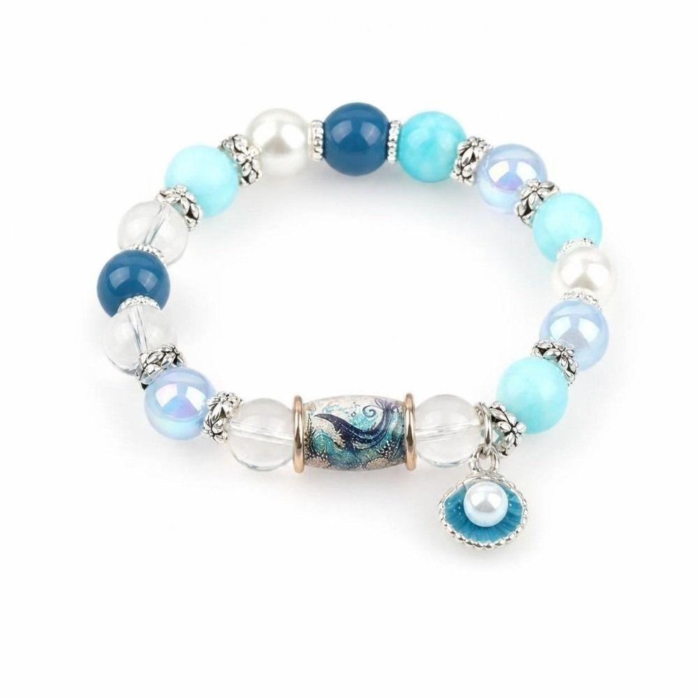 Crystal Sea Turtle Bracelet Pendant Floral Print Beaded Jewelry For Women Men