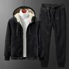 Мужской зимний костюм больших размеров с утеплителем, однотонный спортивный костюм с длинными рукавами и длинными брюками