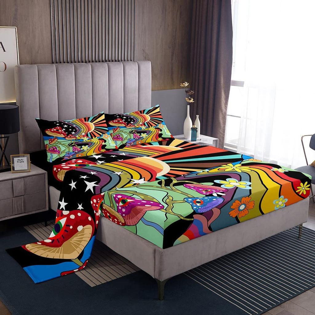 Bohemian Mushroom Pattern Bed Hat Four-Piece Bedding Set Bedroom Dormitory Bedding Decoration