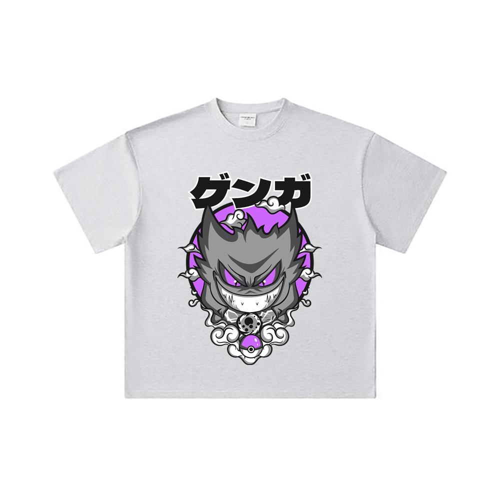 Хлопковая футболка унисекс с принтом Gengar из коллекции Pokemon V10, плотность 260 г/м², двойная пряжа, 32 счет, 100% хлопок