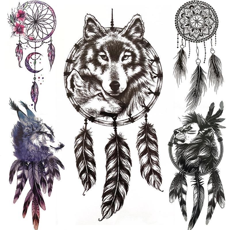 1 PC 210*114MM Cat Geometry Black Temporary Tattoos For Men Women Black Forest Skull Tiger Wolf Tattoo Sticker Evil Devil Arm Tattoo