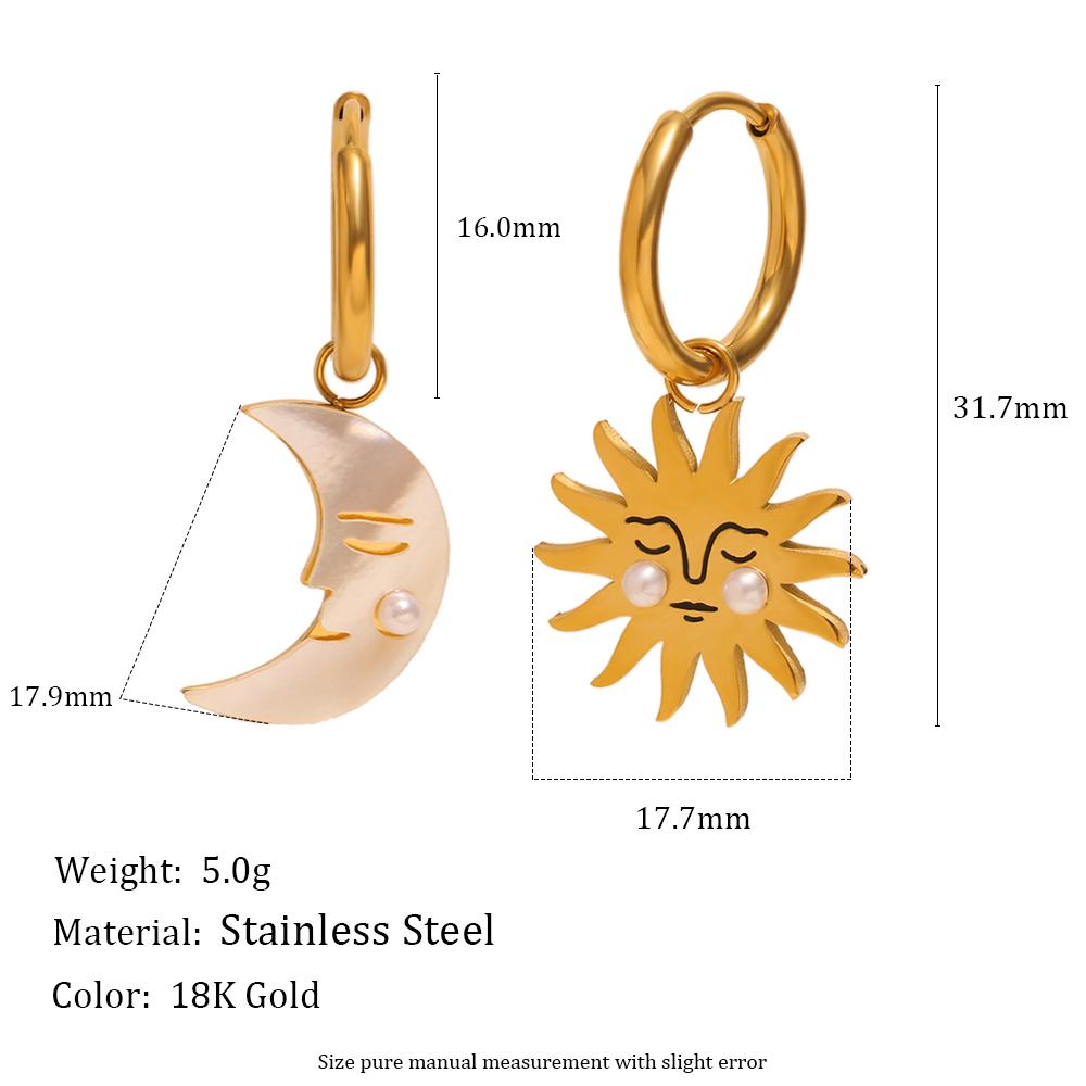Dreamidea Gold Plated Stainless Steel Drop Earrings with Pearl Accents Celestial Asymmetric Jewelry for Anniversary