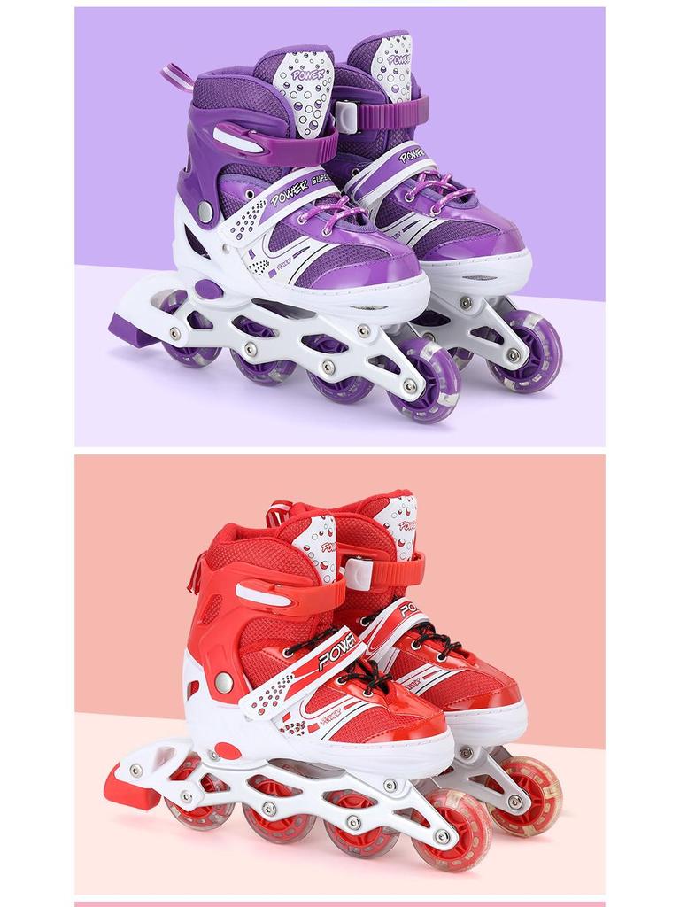 Регулируемые детские роликовые коньки - полный комплект, цветной