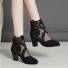 Lace Mesh High Heel Sandals for Women In Large Size Fashionable Round Toe Thick Heel Sandals