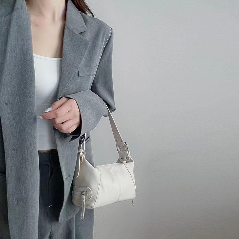 Underarm Bag Women's Bag Cool Drag Style Single Shoulder Underarm Stick Bag  Leather Zipper Single Shoulder Handbag