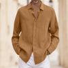 A Man In A Four-season Cotton And Linen Long-sleeved, Lapel, Loose Button Cotton And Linen Cardigan Shirt