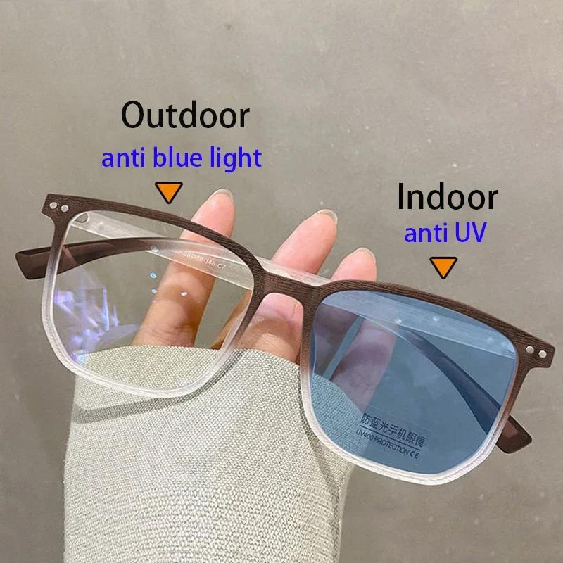 Fashion Photochromic Myopia Glasses Men Women Square Anti Blue Lamp Finished Prescription Eyewear Ultralights Retro Glasses
