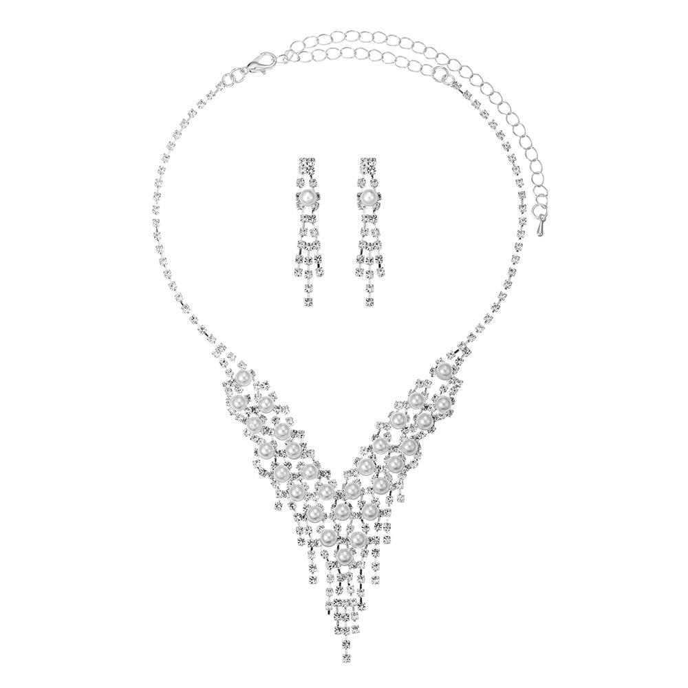 2026 Simple Bridal Jewelry Set Ornaments Light Luxury Zircon Necklace Earrings Bracelet Set Multi-color Selection