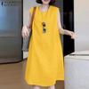 Women Casual Round Neck Summer Sleeveless Dress