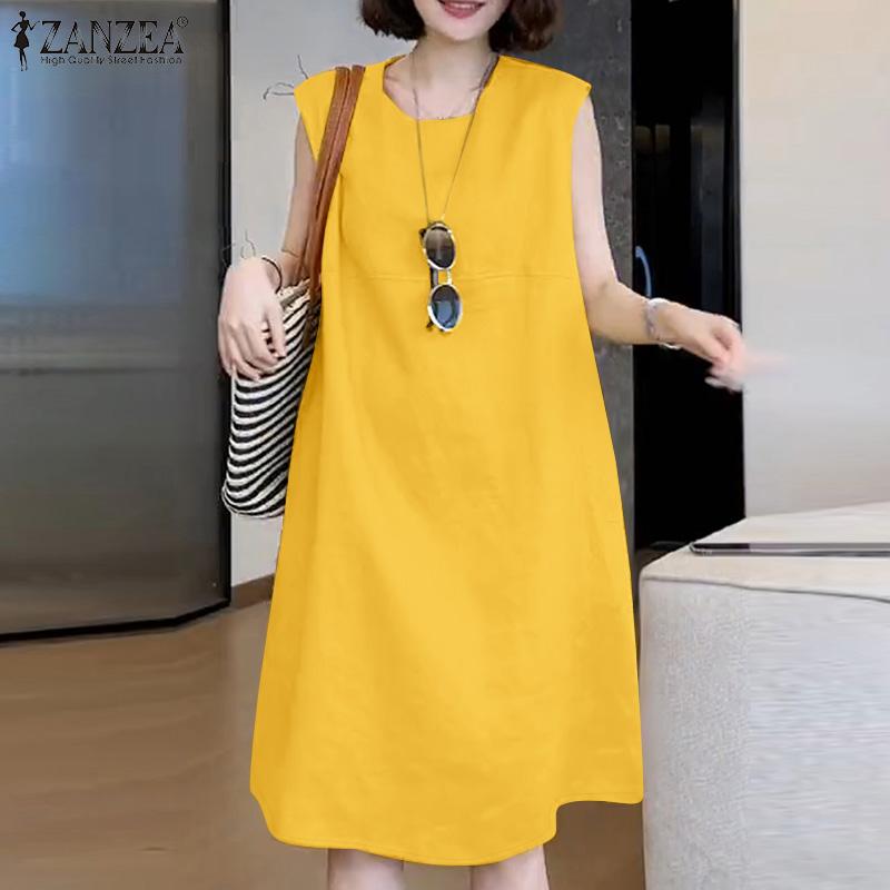 ZANZEA Женское повседневное летнее платье без рукавов с круглым вырезом
