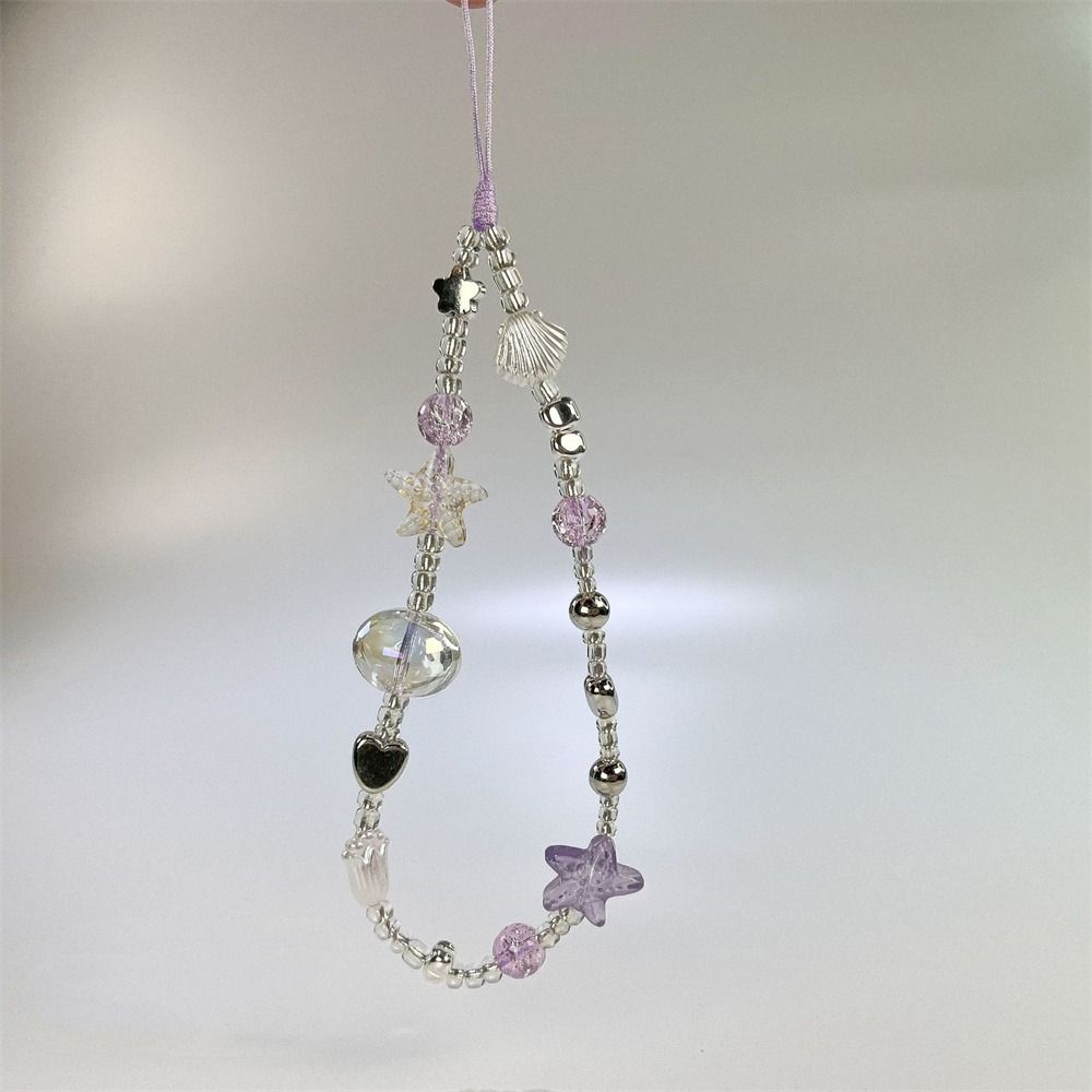 Y2K Silver Phone Lanyard Clear Star Beads Phone Chain Cell Phone Strap Bracelet Keychain