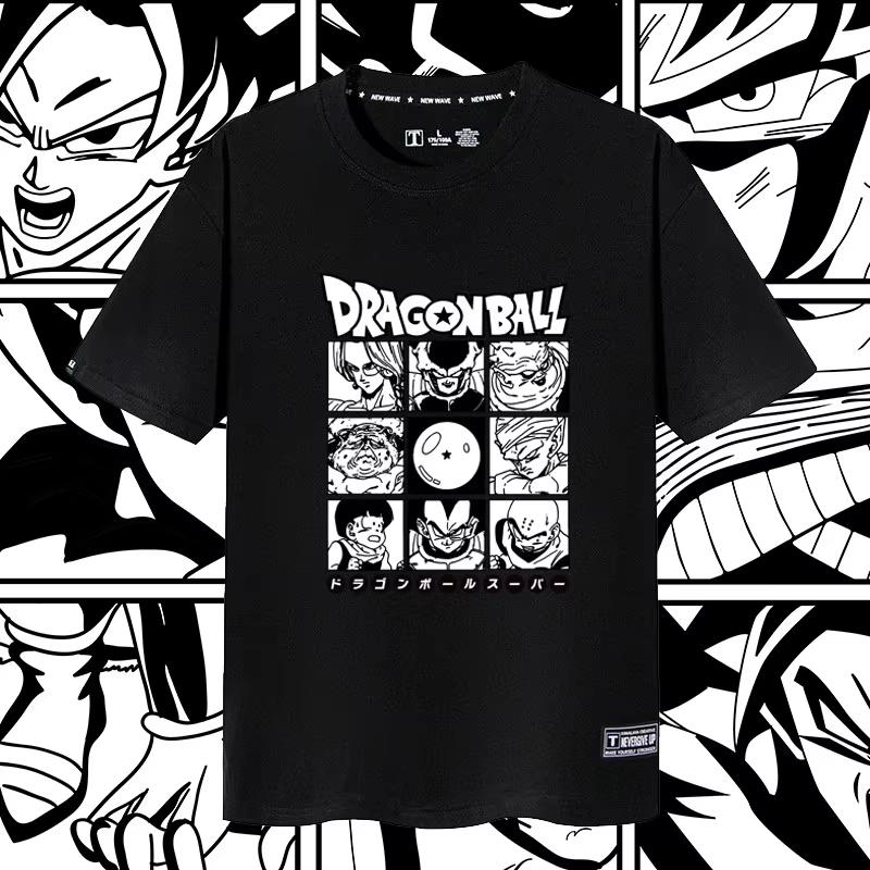 2026 Summer Dragon Ball Oversized Tshirt High Quality Cotton Unisexga Grid Character Print Unisex Relaxing and Comfortable
