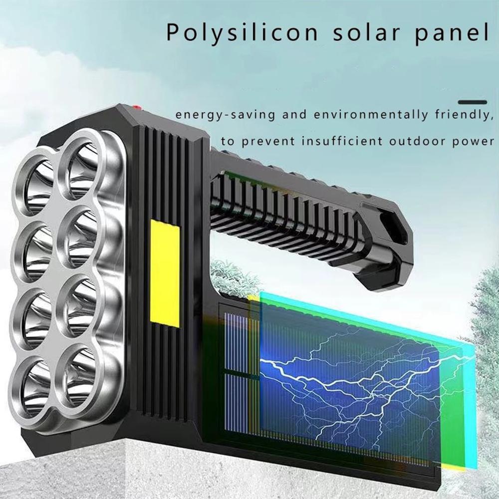 8LED and 6LED Bulbs Solar Charging Handheld Flashlight USB Charge Portable Lamp 4 Bright Lighting Modes Outdoor Searchlight
