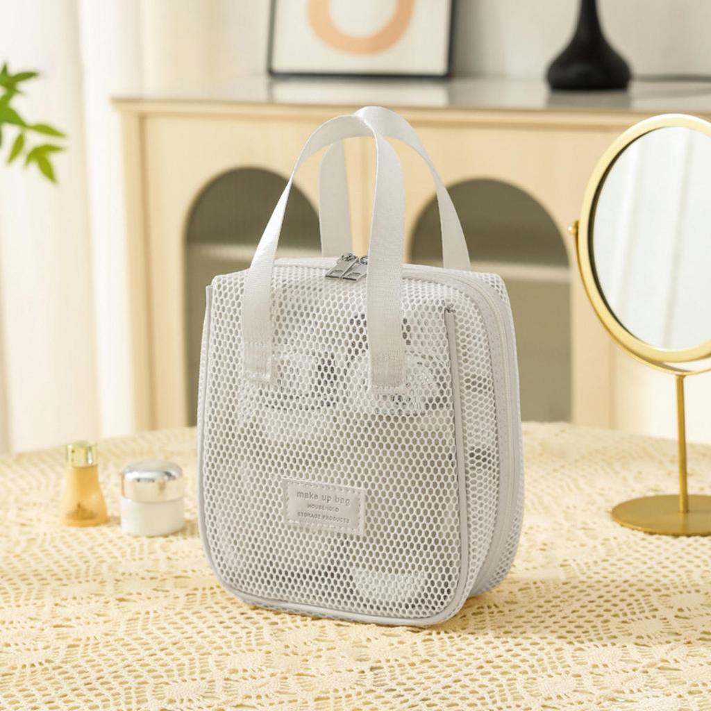 Travel Portable Large Capacity Zipped Mesh Cosmetic Bag Organizer Handbag Casual Multi-compartment Pocket Toiletry Pouch