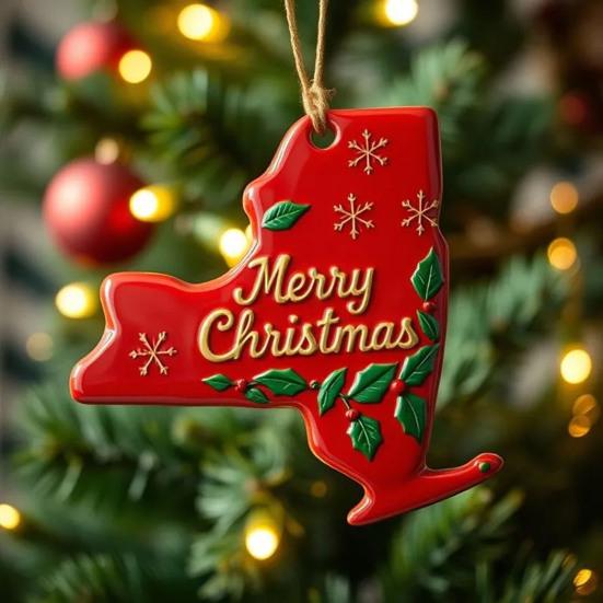 State Pride Christmas Ornaments Acrylic State Shaped Xmas Tree Hanging Decoration for Holiday Home Decor