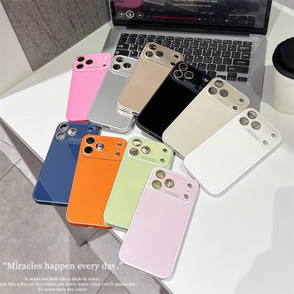 Glossy Icy Simple Slim Glass Mobile Phone Case for iPhone 17 Pro Max 16 15 14 13 Matte Frame Full Camera Lens Protection Cover
