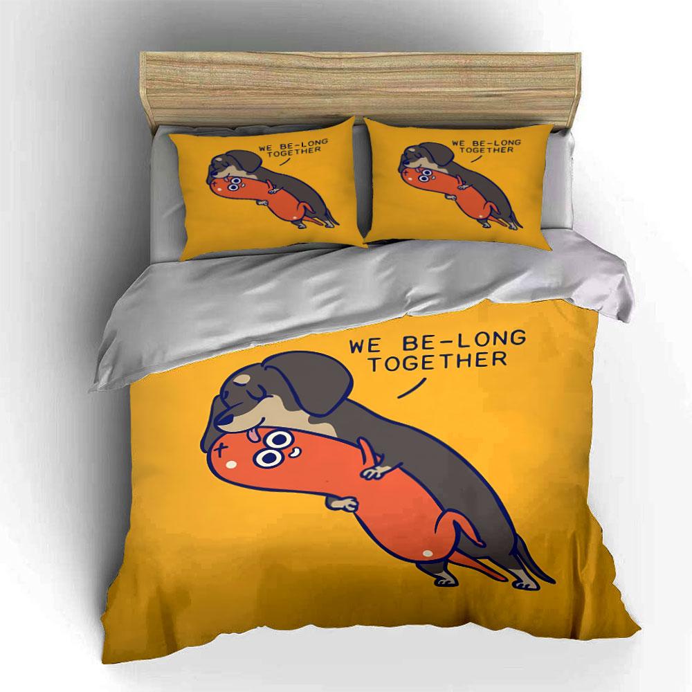 Dog and Sausage Cute Hug Design Bedding Duvet Cover Set Duvet Cover Pillowcases (1*Duvet Cover 2*Pillowcases, without duvet insert)