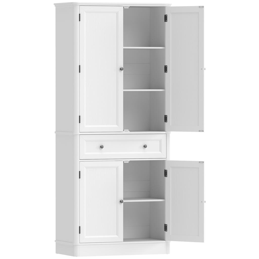 Kitchen Cabinet with 4 Doors, Drawer, and Adjustable Shelves for Kitchen, 80 x 39.5 x 186.4 cm White