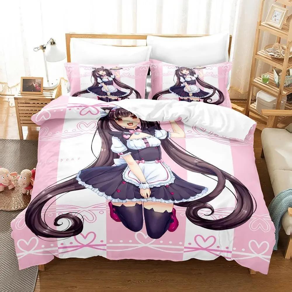 3D Печать Аниме Кавайные Девочки Nekopara Коллекция Постельного Белья Односпальная Двуспальная Полная Квин Кинг Размер Коллекция Постельного Белья Для Взрослых Детей Спальня Пододеяльник Коллекции
