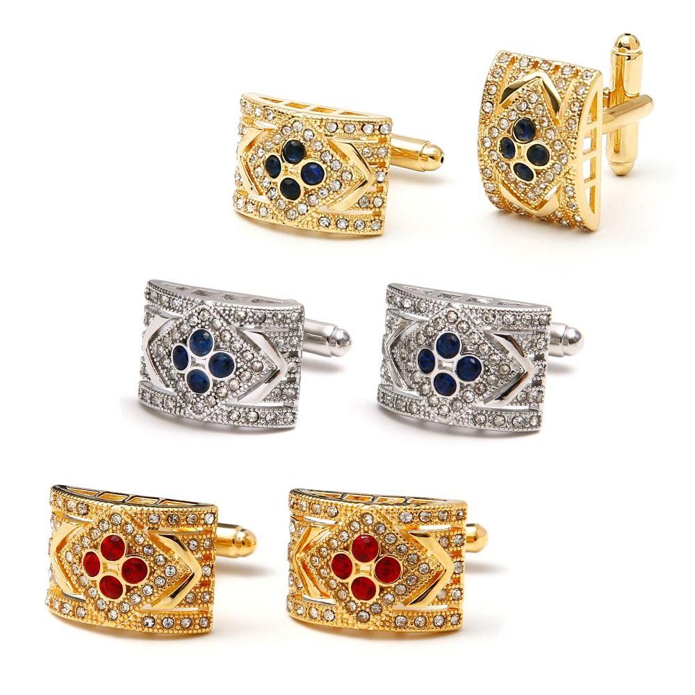 1/2 pair High-End Crystal French Shirt Cuff Buttons Classic Plated Cuff Links Banquet