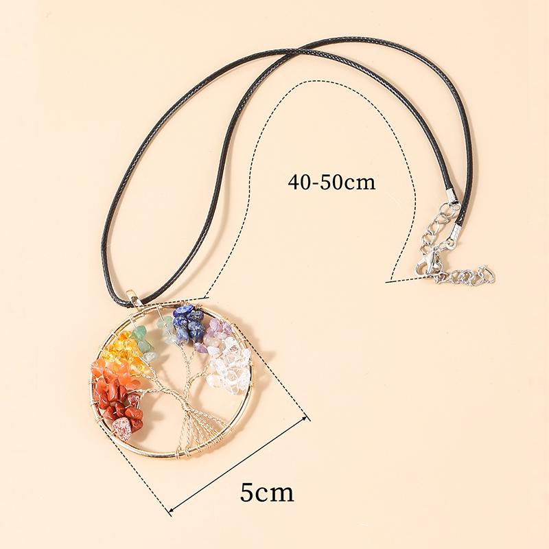 JD Natural Crystal Chip 7 Chakras Tree Of Life Pendant Necklace Gold Color Wisdom Reiki Healing Energy Jewelry Lucky Couple Gift