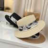 Elegant Concave Straw Top Hat In Ink Painting, Spring and Summer Sunshade, Sun Protection, Outdoor Straw Hat