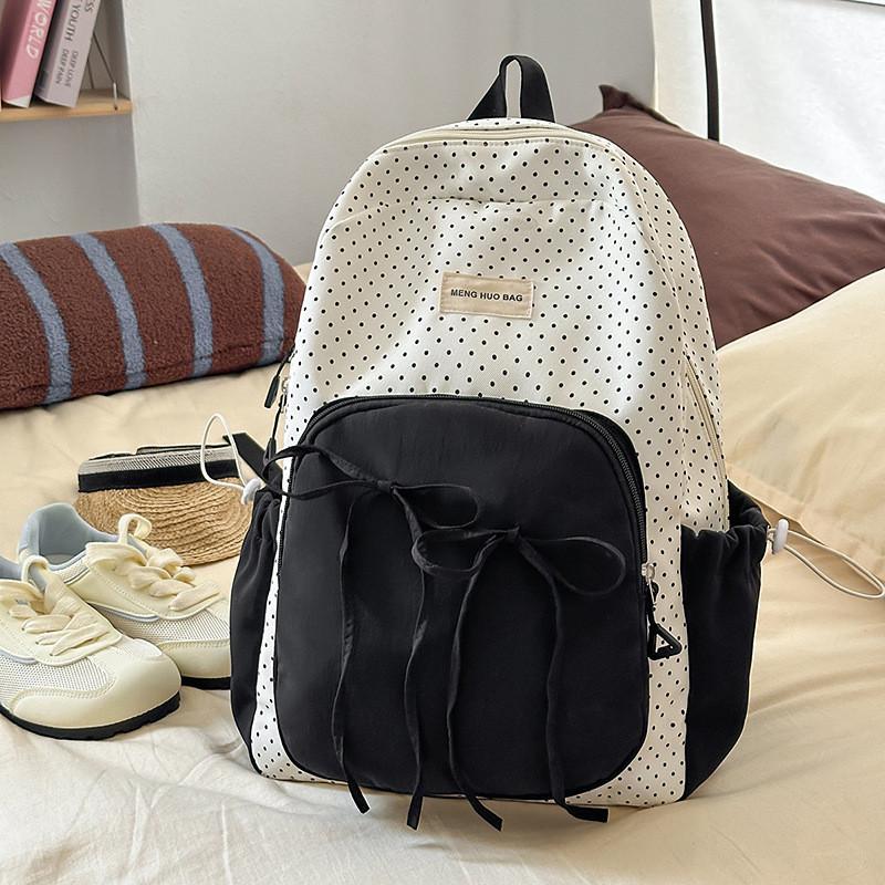 Inspired Casual Backpack With Dot Print Bow Decoration And Large Capacity For Teens