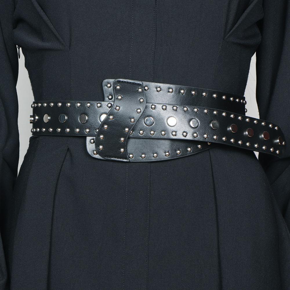 Y2K Rivet Waistband Harajuku PU Leather Belt Streetwear Wide Waistband Clothing Accessories