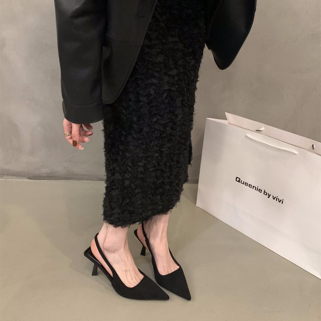 Французские ретро коричневые замшевые босоножки с застежкой-мешком на голову, туфли-феи 2024 года, новые весенне-летние туфли с острыми каблуками