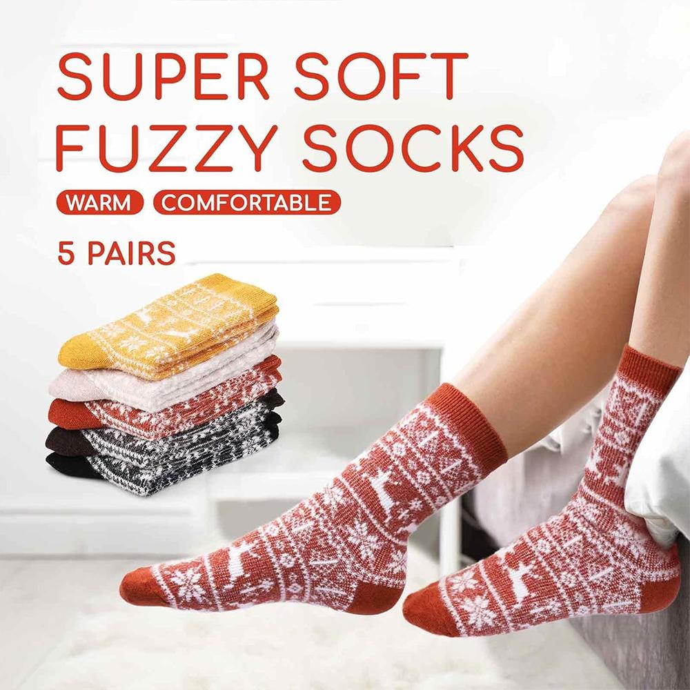 5 Pair Women Thick Soft Warm Fuzzy Socks Winter Wool Fluffy Cozy Socks Casual Home Sleep Socks