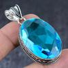 Natural Swiss Blue Topaz Handmade 925 Sterling Silver Jewelry Pendant 2.17" A2O68