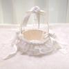 Lace Ruffles Wedding Baskets Bowknot Flower Baskets for Wedding Ceremony Wedding Flower Girl Basket with Flower Handle