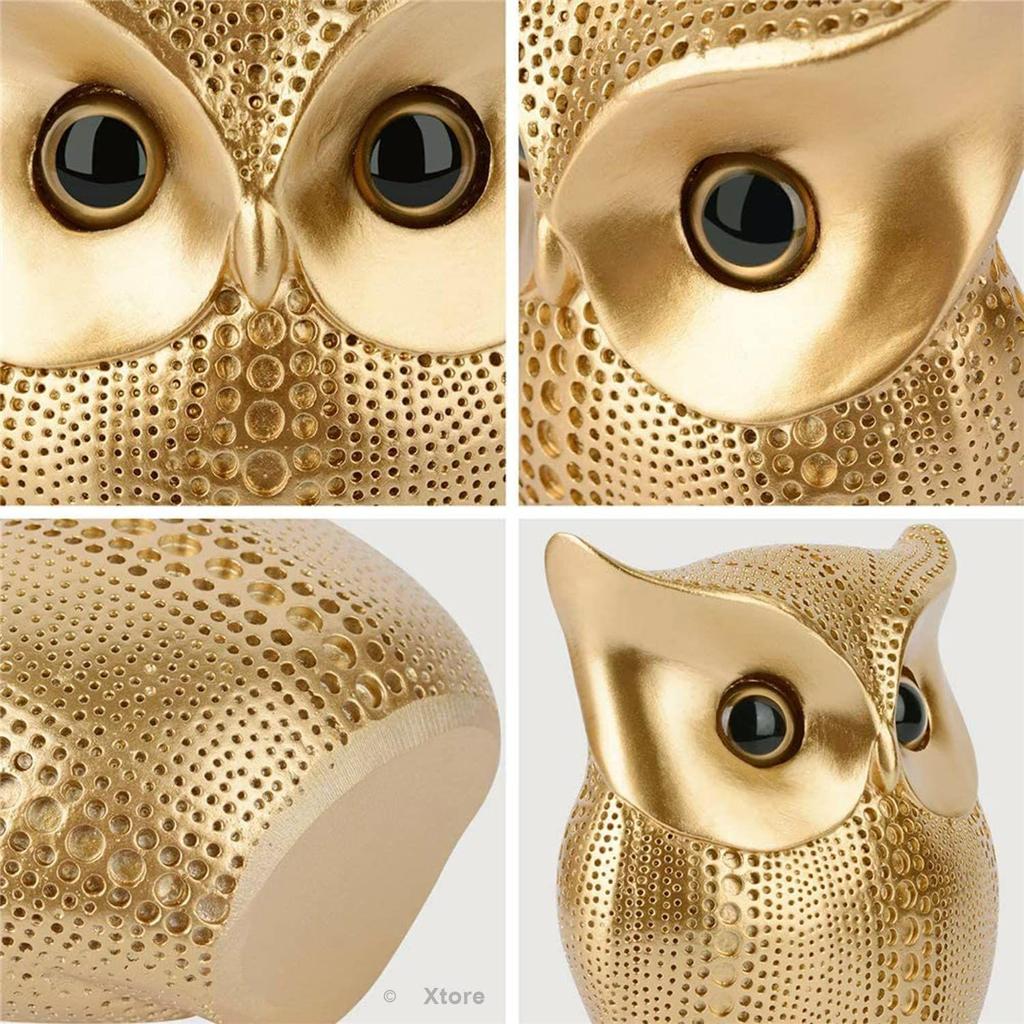 Modern Classy Lucky Owl Resin Art Figure Showpiece (Golden), 1 Piece