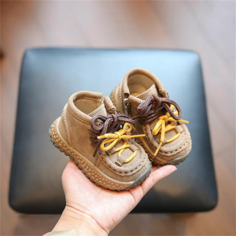 Winter Baby Boots For Boys Leather Colorful Shoes Lace Little Kids Shoes Short Fur Warm Cotton Toddler Children Boots